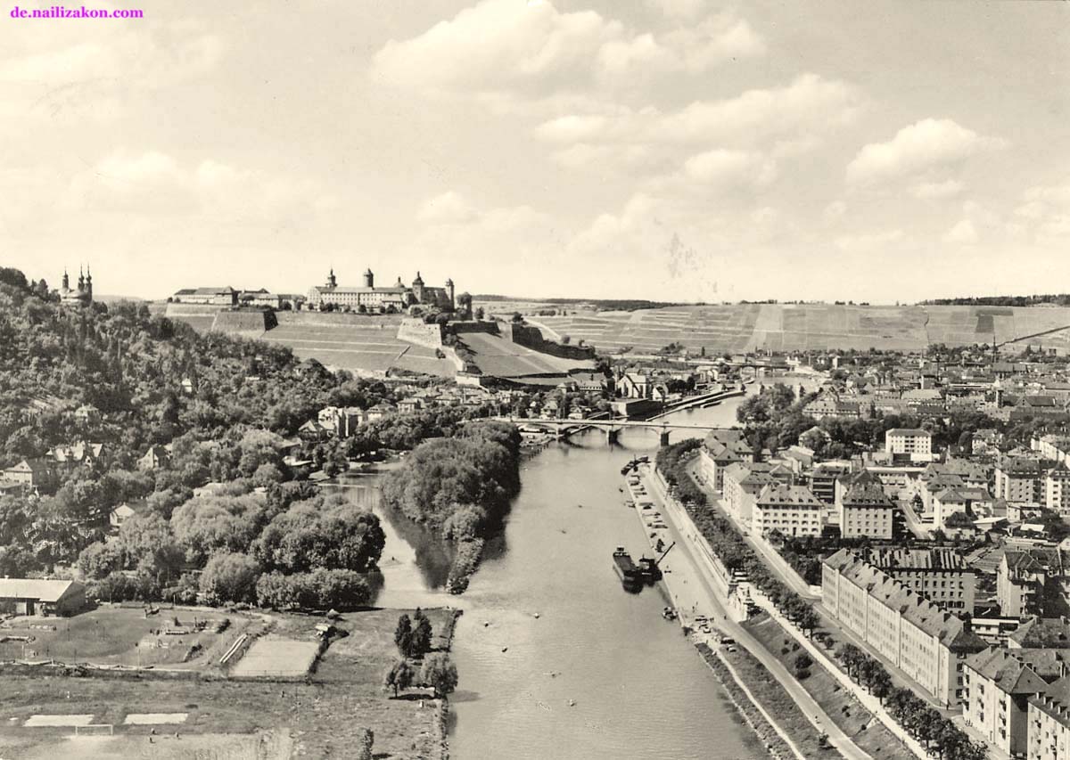 Würzburg. Panorama fluss Main mit Brücken