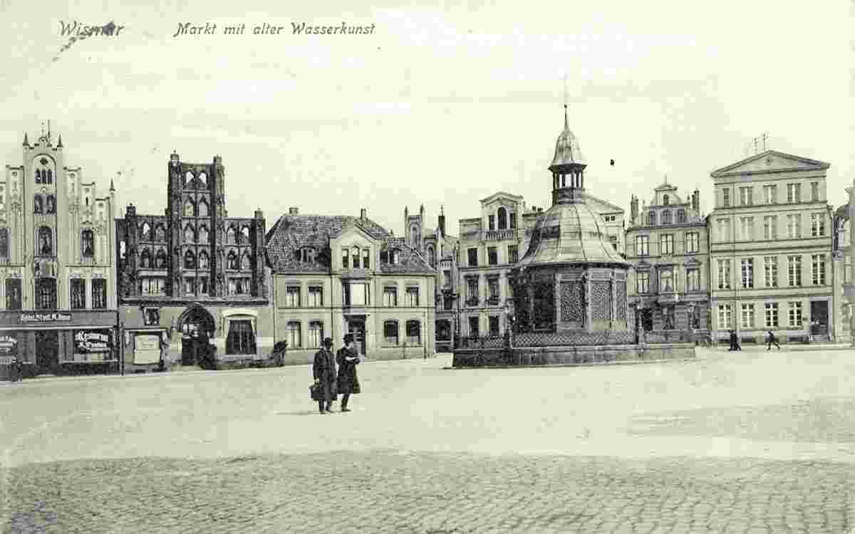 Wismar. Markt mit alter Wasserkunst, 1907