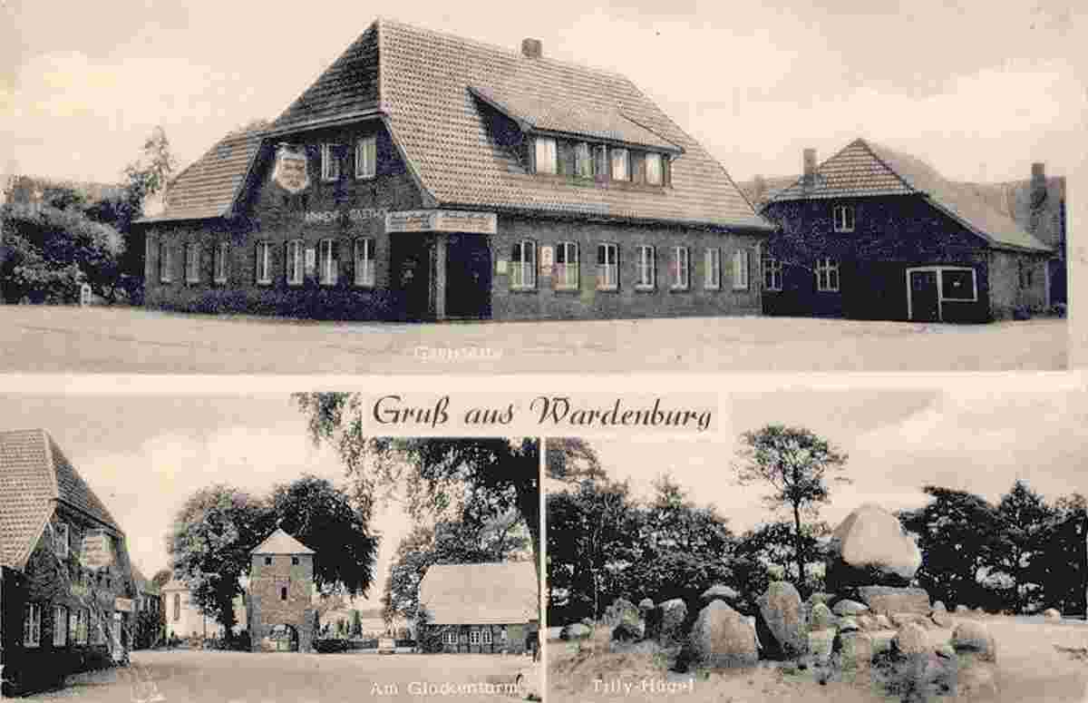 Wardenburg. Gaststätte von Arnken, Glockenturm, Tilly-Hügel