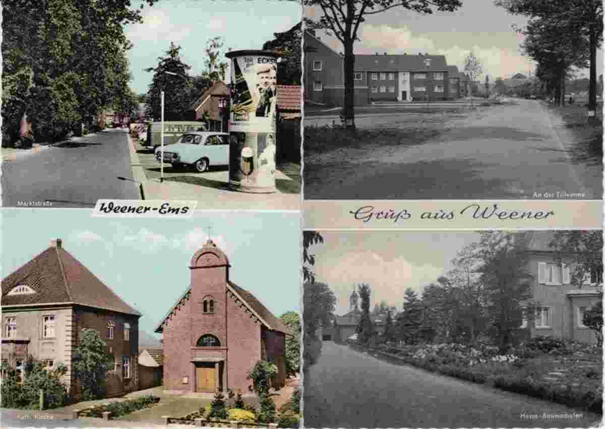 Weener. Marktstraße, Tillvenne, Katholische Kirche, Hesse - Baumschulen