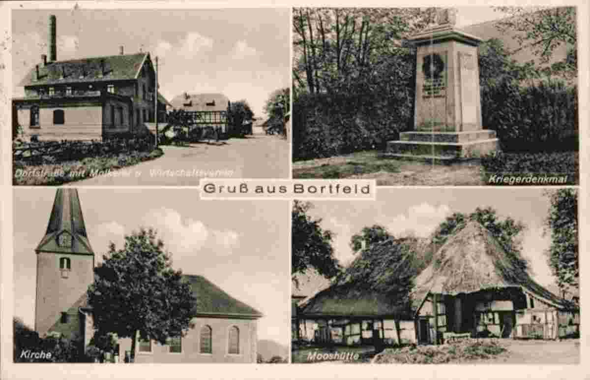 Wendeburg. Bortfeld - Molkerei, Kriegerdenkmal, Kirche, Mooshütte