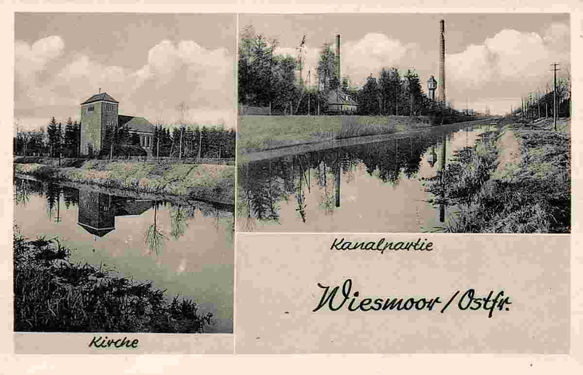 Wiesmoor. Kirche, Kanal, um 1930s