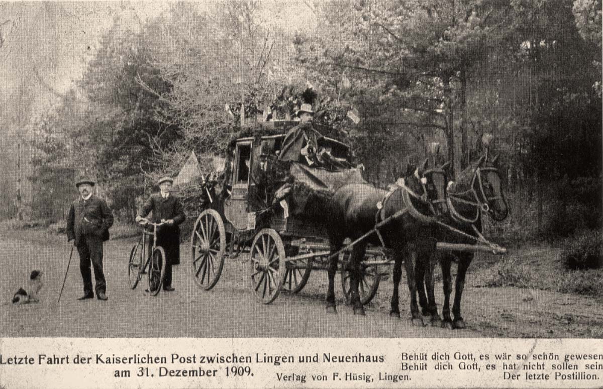 Wietmarschen. Letzte Fahrt der Kaiserlichen Post zwischen Lingen und Neuenhaus am 31. Dezember 1909