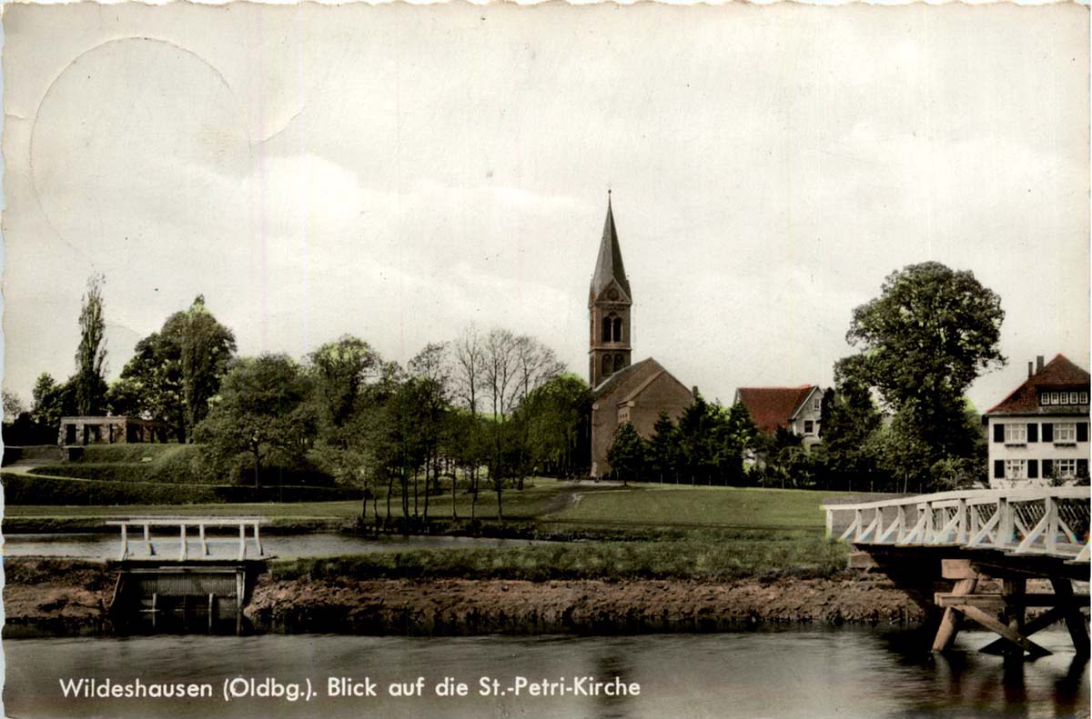 Wildeshausen. Blick auf St Petri Kirche und zwei brücke - kleine und große, 1962