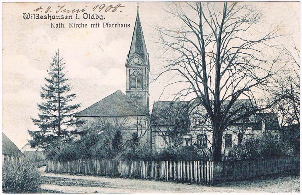 Wildeshausen. Katholische Kirche mit Pfarrhaus, 1908