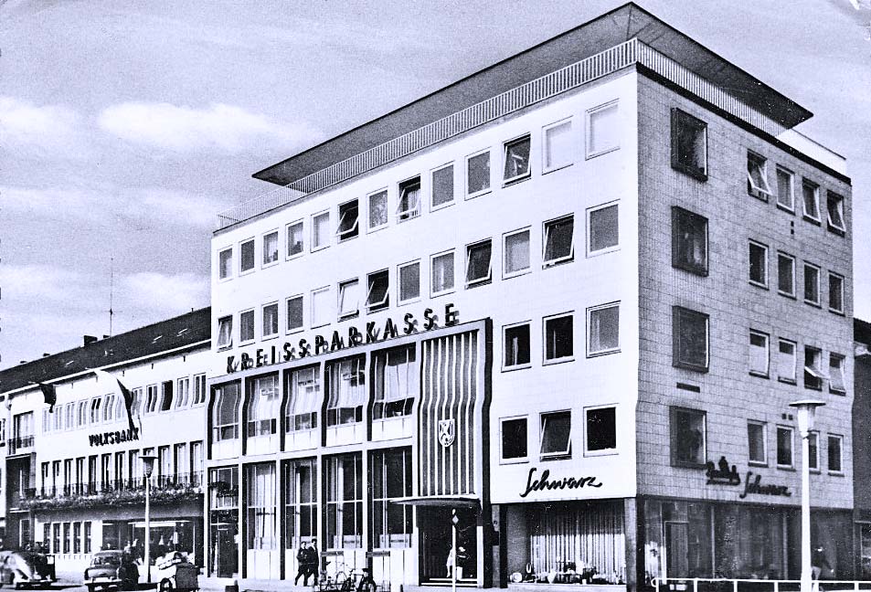 Wolfsburg. Kreissparkasse auf Porschestraße, 1959