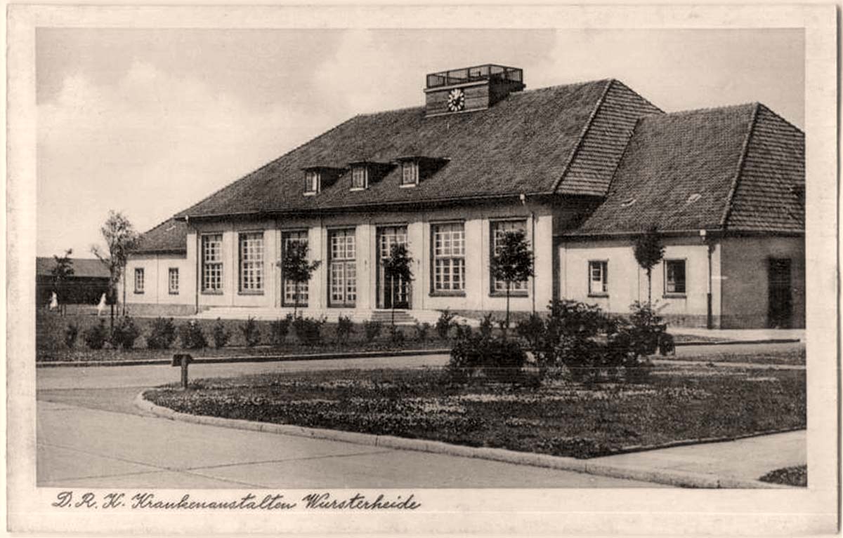 Wurster Nordseeküste. Wursterheide - Krankenhaus, Hauptgebäude mit Theatersaal und Patienten-Unterhaltungsraum, um 1950