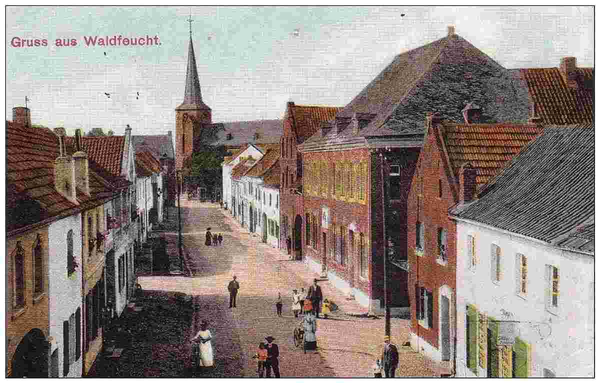 Waldfeucht. Blick auf Straße mit Kirche, 1919
