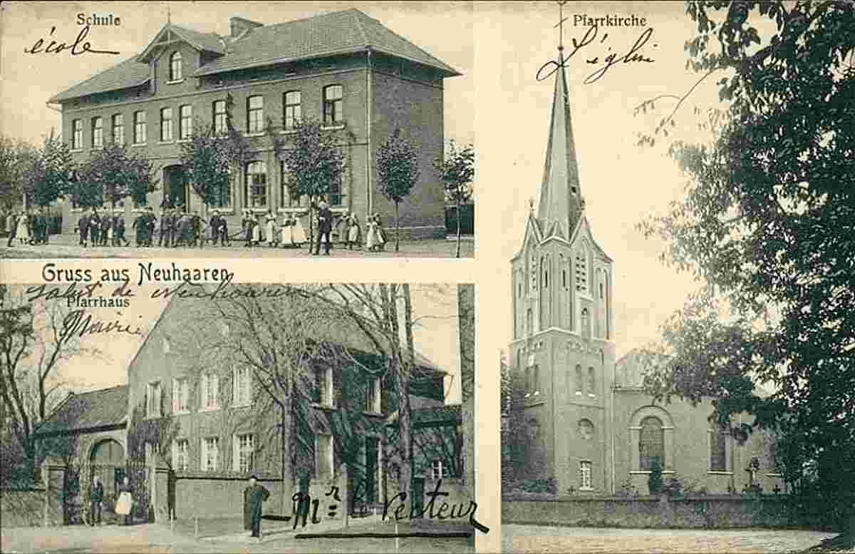 Waldfeucht. Neuhaaren - Schule, Pfarrhaus, Pfarrkirche, 1911