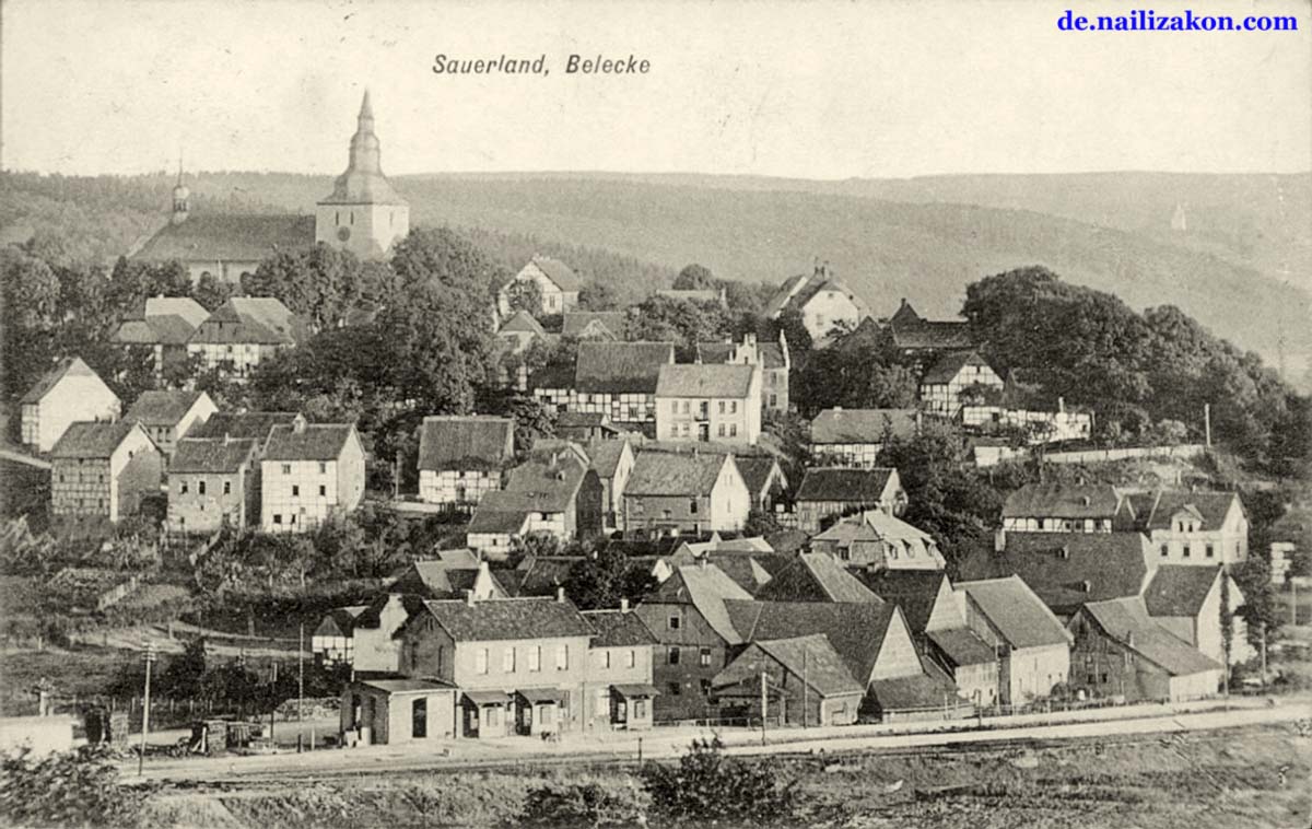 Warstein. Panorama von Stadtteil Belecke mit Bahnhof, 1916