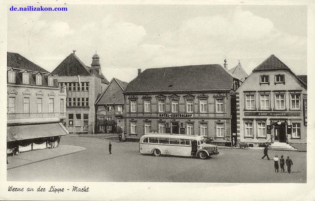 Werne. Bus am Marktplatz, 1953