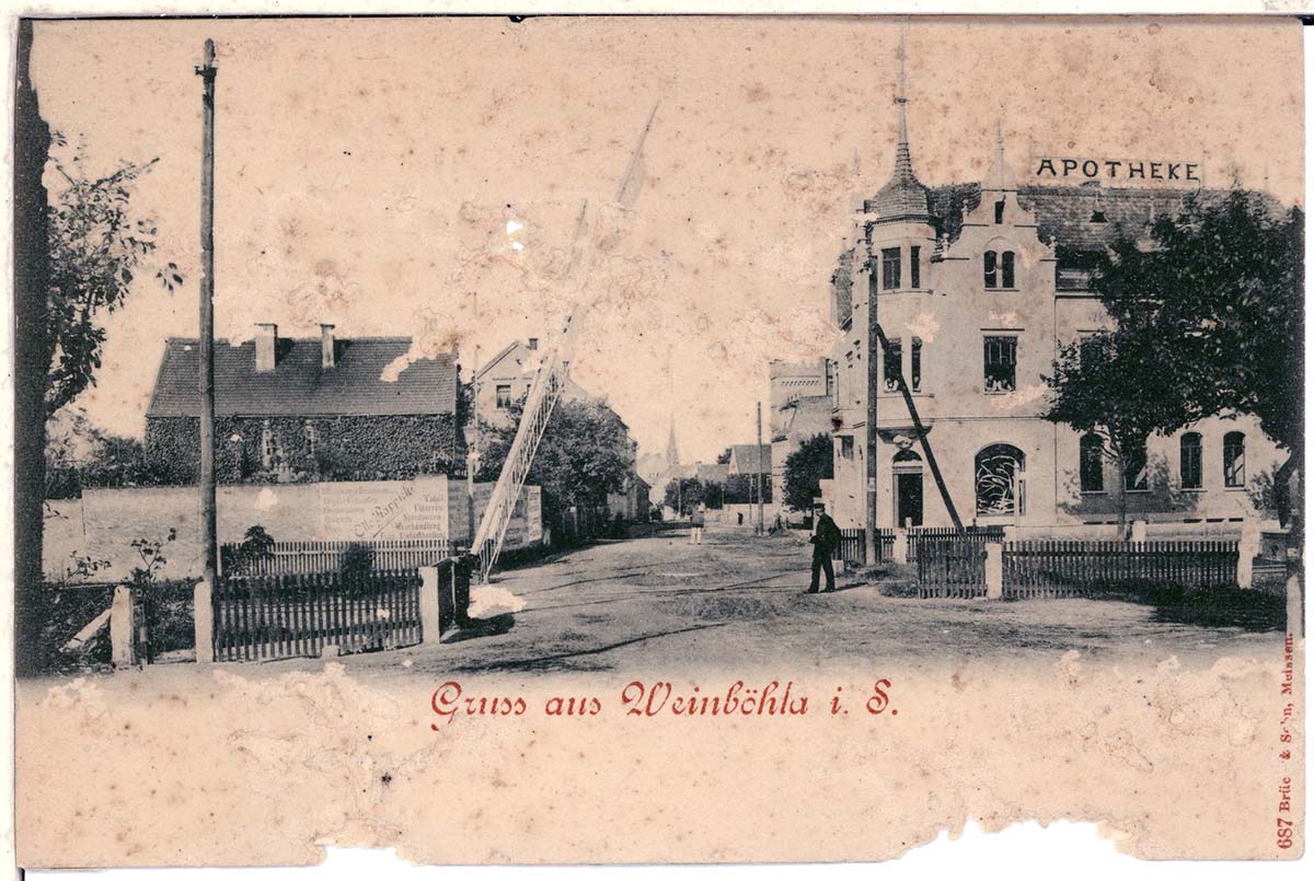 Weinböhla. Apotheke und Bahnlinie, 1898