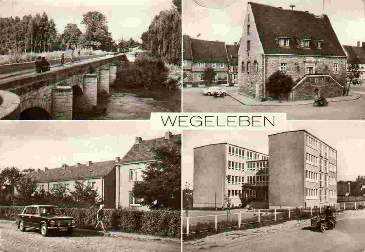 Wegeleben. Bodebrücke, Rathaus, auto VAZ-2101, Oberschule
