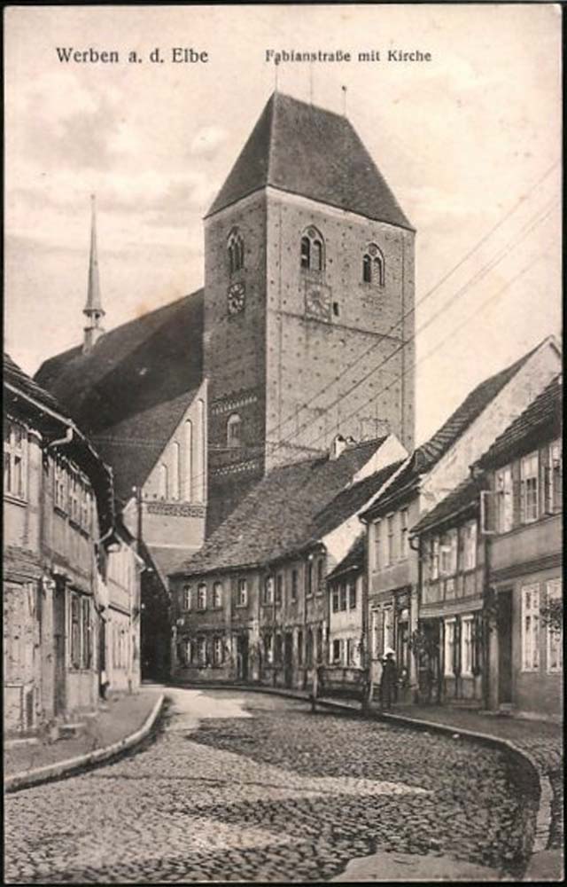 Werben (Elbe). Blick von Fabianstraße mit Kirche, 1926