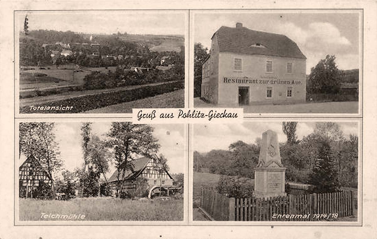 Wethau. Pohlitz-Gieckau - Restaurant zur grünen Aue, Teichmühle, Ehrenmal 1914-1918, 1940