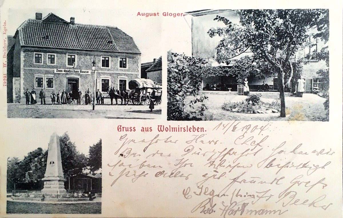 Wolmirsleben. Gasthaus 'Zum deutschen Hause', Kriegerdenkmal, 1904