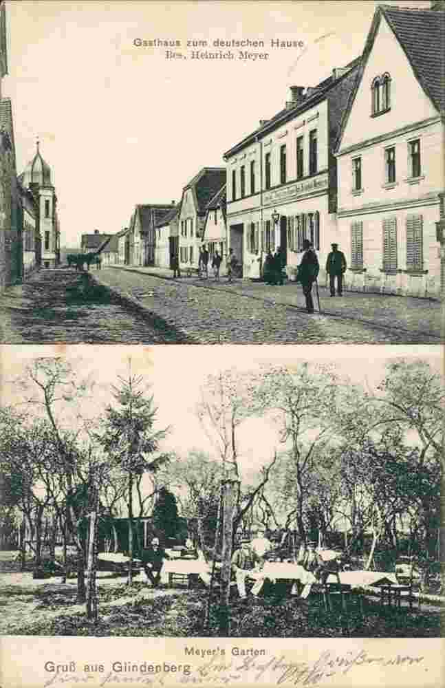 Wolmirstedt. Glindenberg - Blick zur Gasthaus zum deutschen Hause, besitzer Heinrich Meyer und Straße, 1912