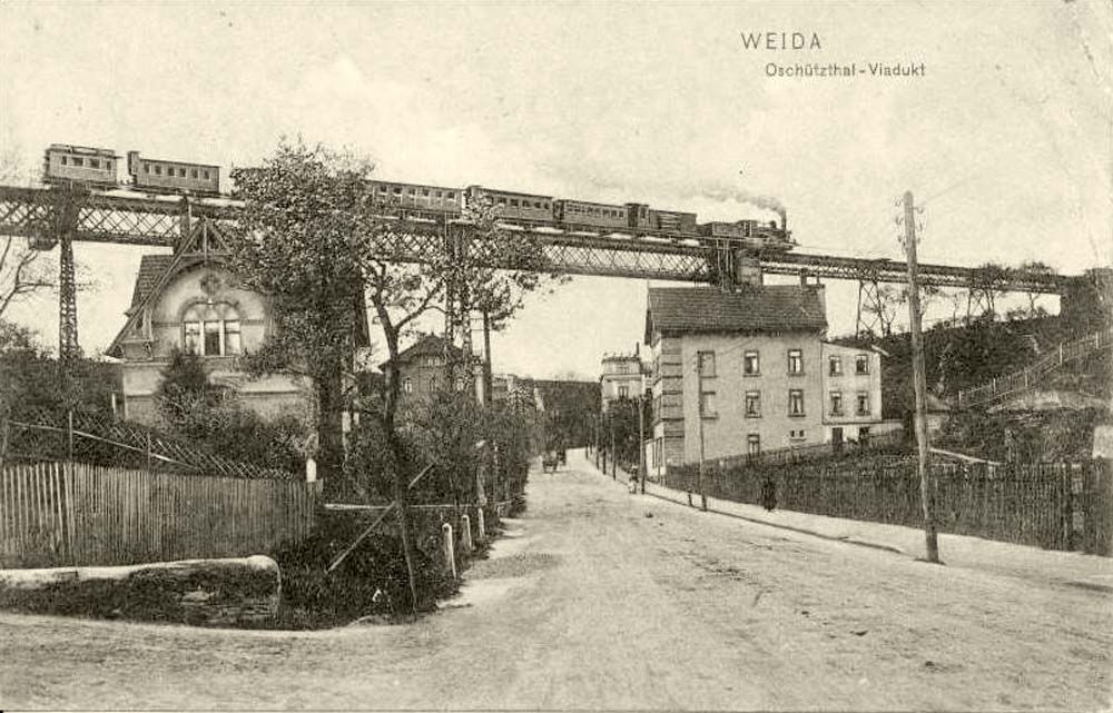 Weida. Oschutzthal Viadukt, Dampf locomotive