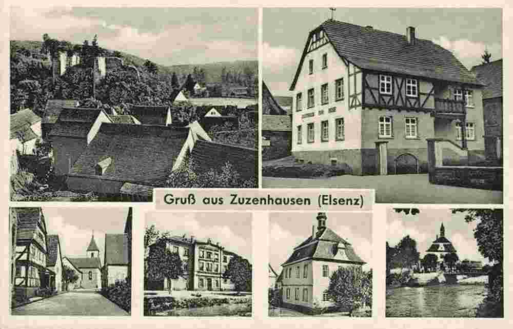 Zuzenhausen. Panorama von Dorfstraße, Alte Schule, Gasthaus zur Rose