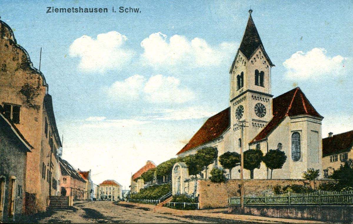 Ziemetshausen. Kirche an Hauptstraße