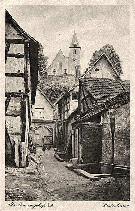 Zwingenberg (Bergstraße). Ansicht von einem alten Bauerngehöft, 1925