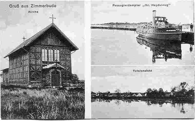 Zimmerbude. Kirche, Passagierdampfer, 1900-1920