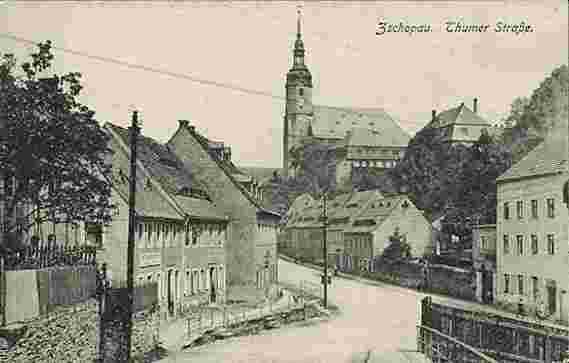 Zschopau. Thumer Straße mit Blick zur Kirche