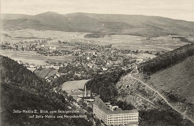 Zella-Mehlis. Blick vom Reisgenstein auf Zella-Mehlis und Mercedes-Werk, 1934